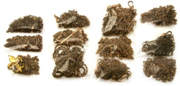 ANTIQUE GOLD FILLED WATCH FOB COLLECTION: Collection of twelve vintage gold filled watch fobs. Varying links and conditions, one with fluer de lis.