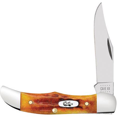 CASE POCKET WORN HARVEST ORANGE BONE CORN KNIFE: The 07398 Case Pocket Worn Harvest Orange Bone (61165SS) Pocket Hunter Knife features a clip blade made of mirror polished Tru-Sharp Surgical steel with a nail nick for opening. The Corn Cob Jig Pocke