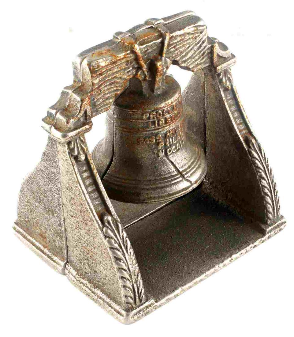 1920S VERONA PHILADELPHIA LIBERTY BELL BOOKENDS: 1920's Verona Philadelphia Liberty Bell Cast Metal Bookends. "Verona" maker marked on the back of the bookends. Each measures 4.5 X 5 inches. Need some polishing but overall very good condition with n