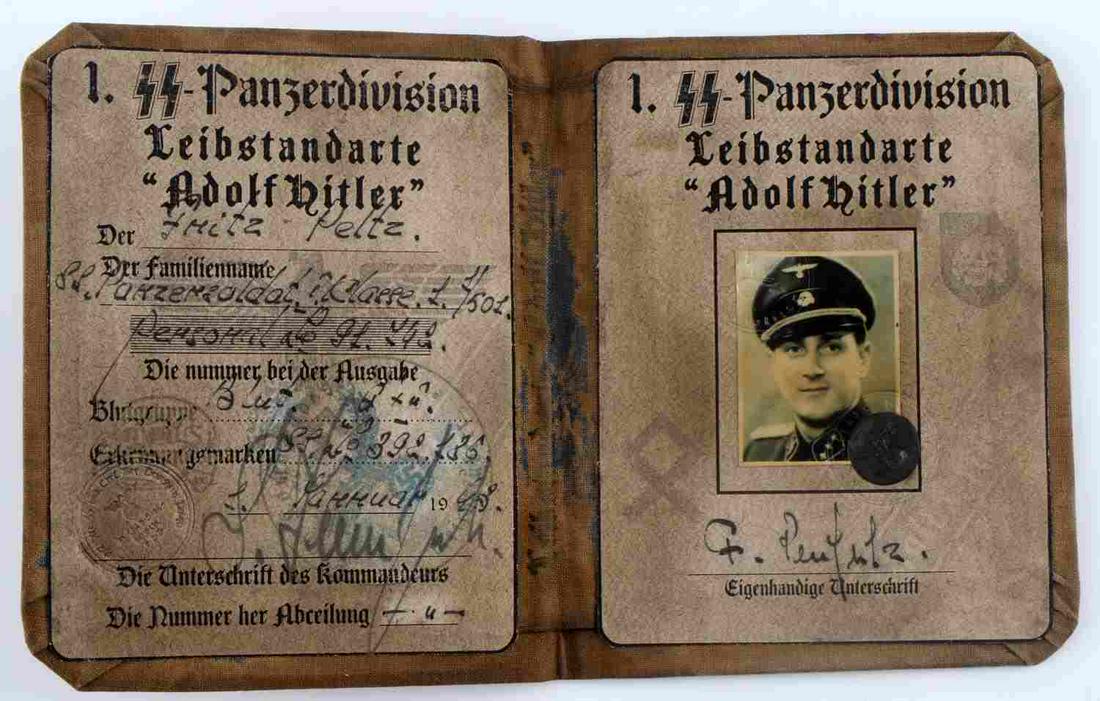 WWII GERMAN SS PANZERGRENADIER DIVISION AUSWEIS ID: WWII German Third Reich Panzer Grenadier SS division Ausweis ID with portrait picture and signature. Measures 5 1/8 X 4 1/8 inches wide. Unauthenticated, sold as is.