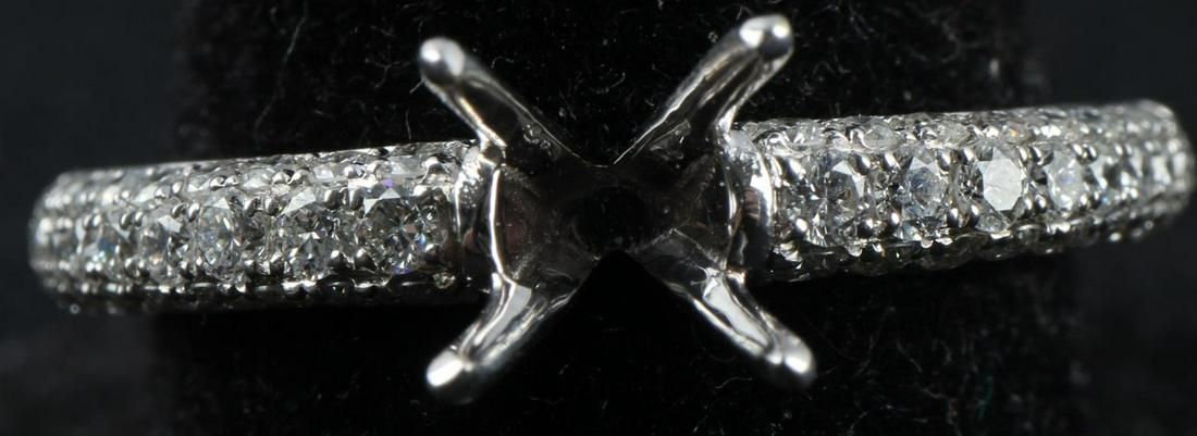 18 KT GOLD DIAMOND ENGAGEMENT RING SETTING BLANK: Engagement ring blank 4 prong setting 18 karat white gold diamond ring .Size 6.5, Total weight 3.0 grams, TCW diamonds 0.44, G, VS2. Condition: New