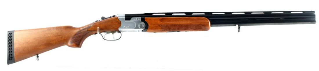 CHINESE OVER UNDER 12 GAUGE SHOTGUN CAI IMPORT: Chinese over/under double barrel shotgun in 12 gauge 2 3/4 inch. Checkered wood stocks, 26 3/8 inch vented rib blue steel barrels with 90% remaining, chrome receiver parts, CAI Arms importer. Slight s