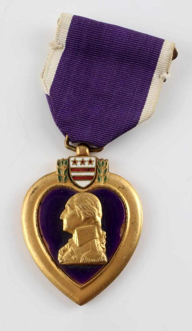 KOREAN WAR NAMED PURPLE HEART MEDAL W RESEARCH: Purple heart medal named to reverse (Joseph W. Gallant.) Includes one-page record of his service. Very good condition.