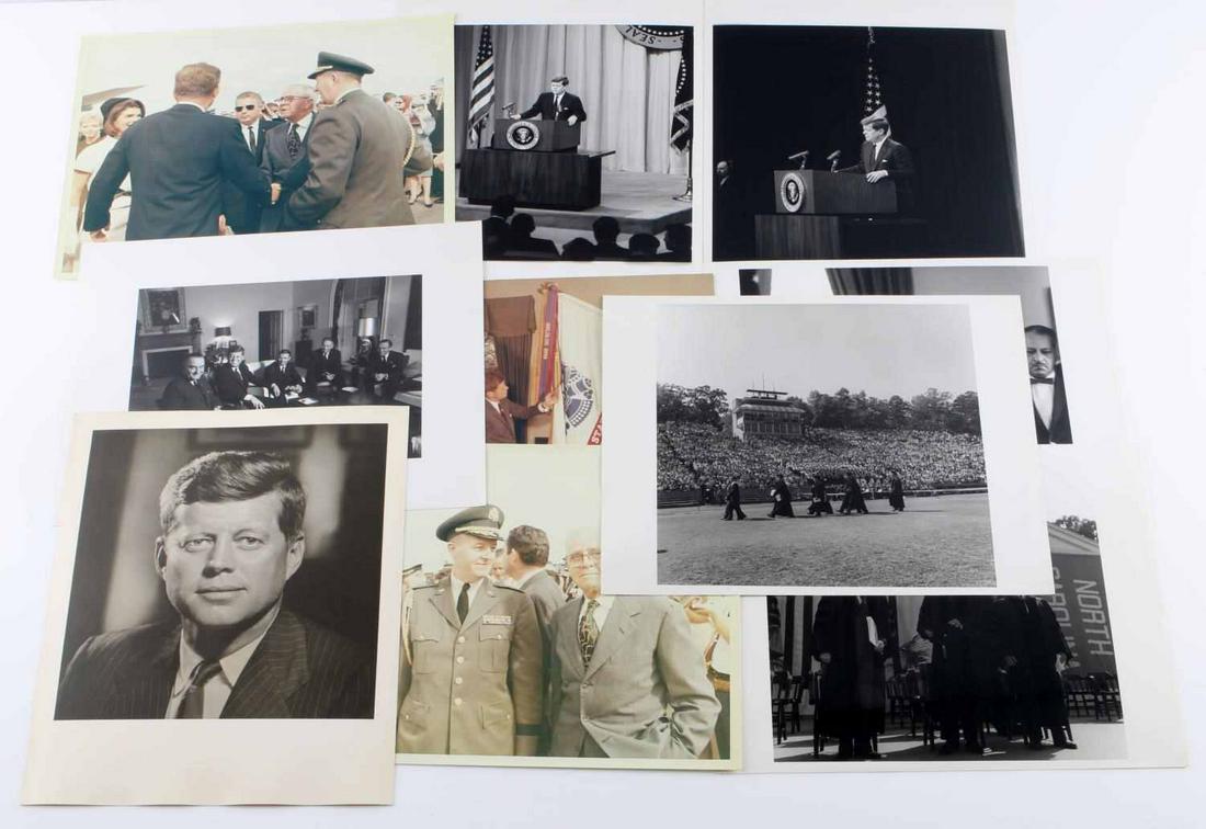 LOT OF 10 ASSORTED PHOTOGRAPHS OF JOHN F. KENNEDY: Lot of 10 assorted 8 X 10 photographs of JFK. 9 of these photos have "Cecil W. Stoughton" stamped on the back who was the official White House photographer at the time. The other photo has "Reproduced