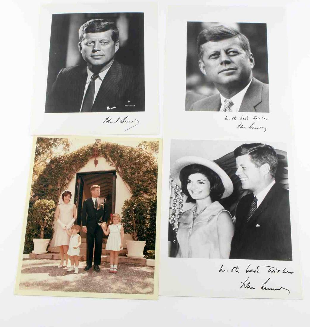 GROUP OF 4 ASSORTED PHOTOGRAPHS OF JOHN F. KENNEDY: Group of 4 assorted 8 X 10 photographs of JFK. The photograph of JFK with his wife and kids is stamped "Cecil W. Stoughton" who was the official White House photographer at the time. The other 3 photo