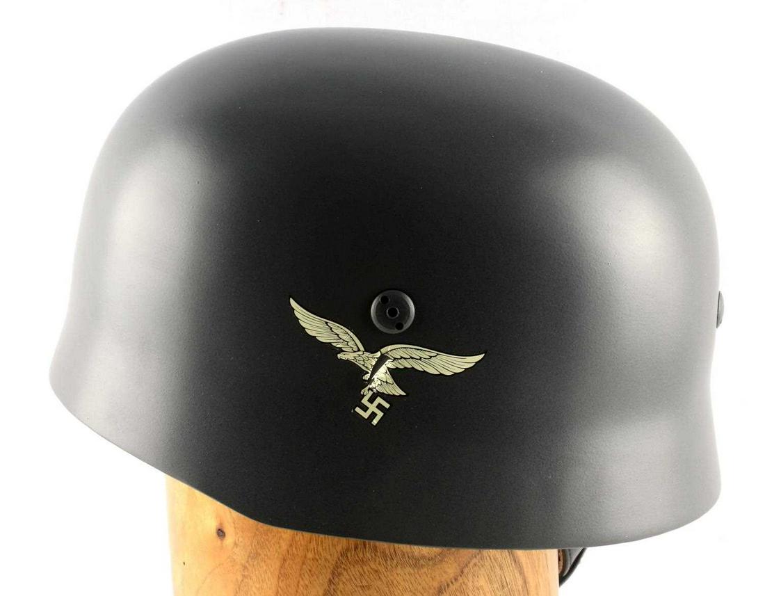 WWII GERMAN THIRD REICH LUFTWAFFE PARATROOPER: Third Reich Luftwaffe Paratrooper m-35 helmet. Luftwaffe decal. Measures 6 x 10 inches. Very good condition. Unauthenticated, sold as is.This lot has a reserve.