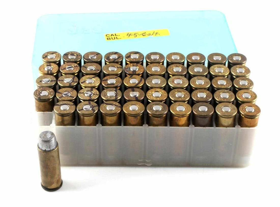 50 CENTERFIRE ROUNDS OF .45 COLT AMMUNITION: 1 Box of .45 colt centerfire ammo.