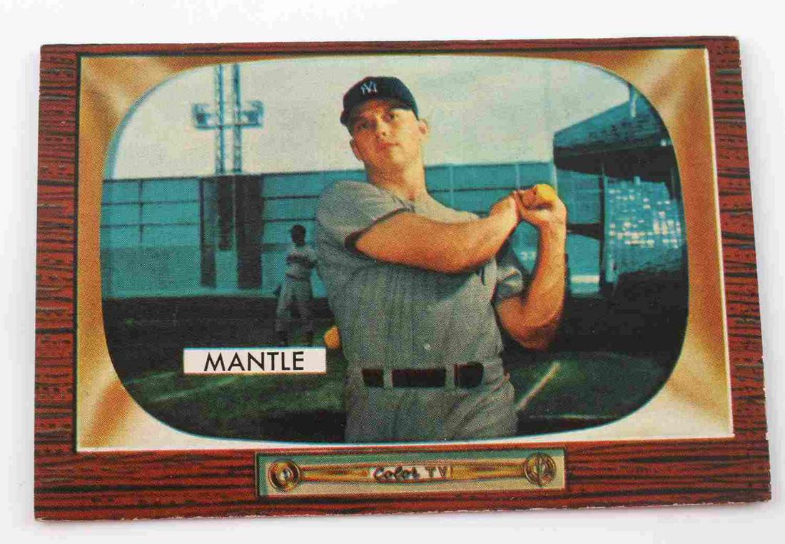 1955 MICKEY MANTLE #202 BOWMAN BASEBALL CARD: 1955 Mickey Mantle #202 Bowman baseball card. Card is ungraded but is in very good condition with the exception of a minor crease near the top.