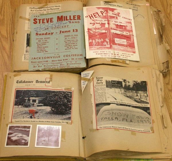 1970's ROCK BAND BROADSIDE SCRAPBOOK ALL FLORIDA: A pair of scrapbooks from Tallahassee Florida. A local teenagers collection of rock show broadsides of well known rock bands prior to their fame. Included: Mountain, Fleetwood Mac, Janis Joplin, Led Z