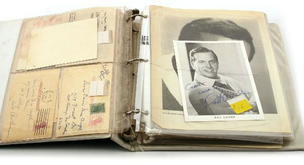 AUTOGRAPH COLLECTION OF TV & MOVIE ACTORS: Including: Pat Boone, Mike Douglas, Dick Van Dyke, Bill Bixby, Brian Keith, Chuck Connors, Herb Alpert, Gary Collins, William Shatner, Leonard Nimoy, Tony Randle, Roger Moore, Connie Stevens, Bob Hope