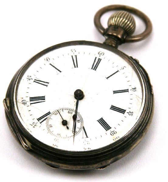 REMONTOR SWISS SILVER CASED POCKET WATCH: Early 20th Century Swiss made silver cased pocket watch. The inner case is engraved "Remontor Geneve. Cylindre." The white enamel dial with Roman numerals, unsigned, 40mm (some hairlines). C1880. The 