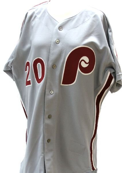 MIKE SCHMIDT PHILLIES JERSEY: MIKE SCHMIDT PHILLIES JERSEY A clean new "set 2 1987" #20 jersey that has been game worn. EST. $200 - 250