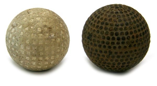 2 LOT ANTIQUE ENGLISH GOLF BALLS: 2 LOT ANTIQUE ENGLISH GOLF BALLS A lot consisting of a circa 1900 "The National" Guttie maked "Made in England" in excellent condition and a circa 1915 "Halsby Make" "National" Bramble also in excelle