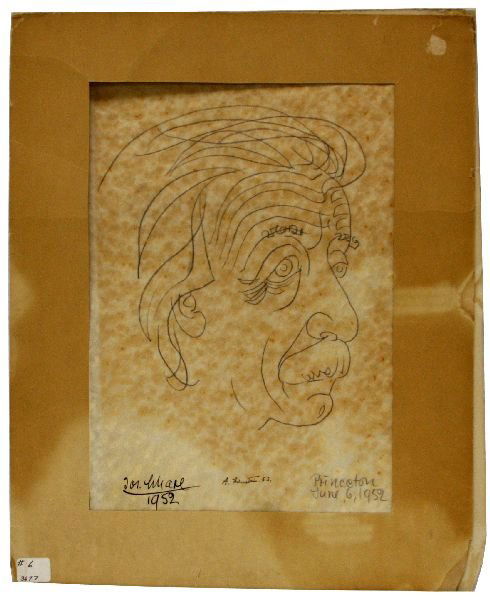 ALBERT EINSTEIN SIGNED SKETCH BY JOSEF SCHARL: ALBERT EINSTEIN SIGNED SKETCH BY JOSEF SCHARL Drawn in Princeton on 6th June 1952, signed by both the artist (Josef Scharl) and A Einstein. The sketch is to paper of approx 12 x 18 inches. Some toning
