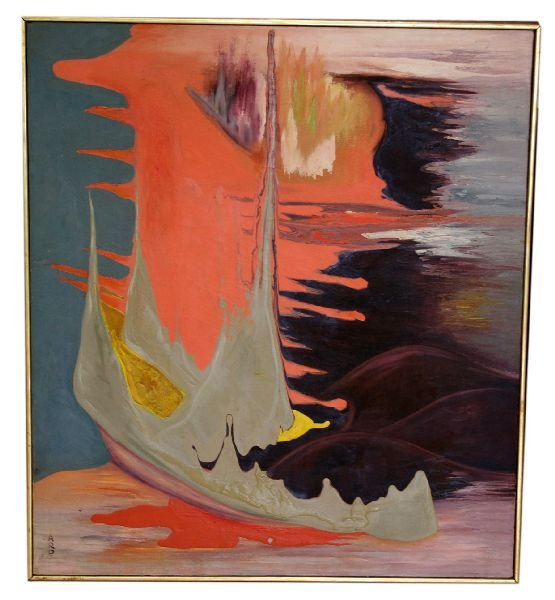 PAINTING - MOONSCAPE - JEAN "HANS" ARP: PAINTING - MOONSCAPE - JEAN "HANS" ARP Oil on canvas painted in 1964 by Jean Arp. Canvas size 28 x 32 inches. signed "ARP". Jean "Hans" Arp. Born 1887 in Alsace and studied at the Strasbourg School of