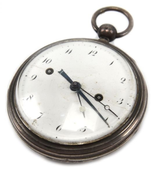 19TH CENTURY SILVER CASED REPEATER POCKET WATCH: 19TH CENTURY SILVER CASED REPEATER POCKET WATCH 19th Century Swiss made silver cased pocket watch. The white enamel dial with Arabic numerals and large second hand, unsigned, 48mm (some hairlines). Fu