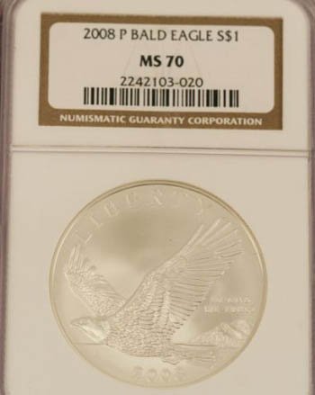 2008 U.S. BALD EAGLE .50C NGC MS70: 2008 U.S. BALD EAGLE .50C NGC MS70 2008 S U.S. Bald Eagle .50C Coin. Condition: Graded NGC MS70 EST. $50 - 100