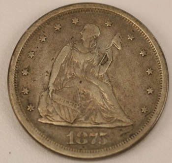 1875 S U.S. TWENTY CENT .20C PIECE: 1875 S U.S. TWENTY CENT .20C PIECE Raw. Condition: VG EST. $50 - 100