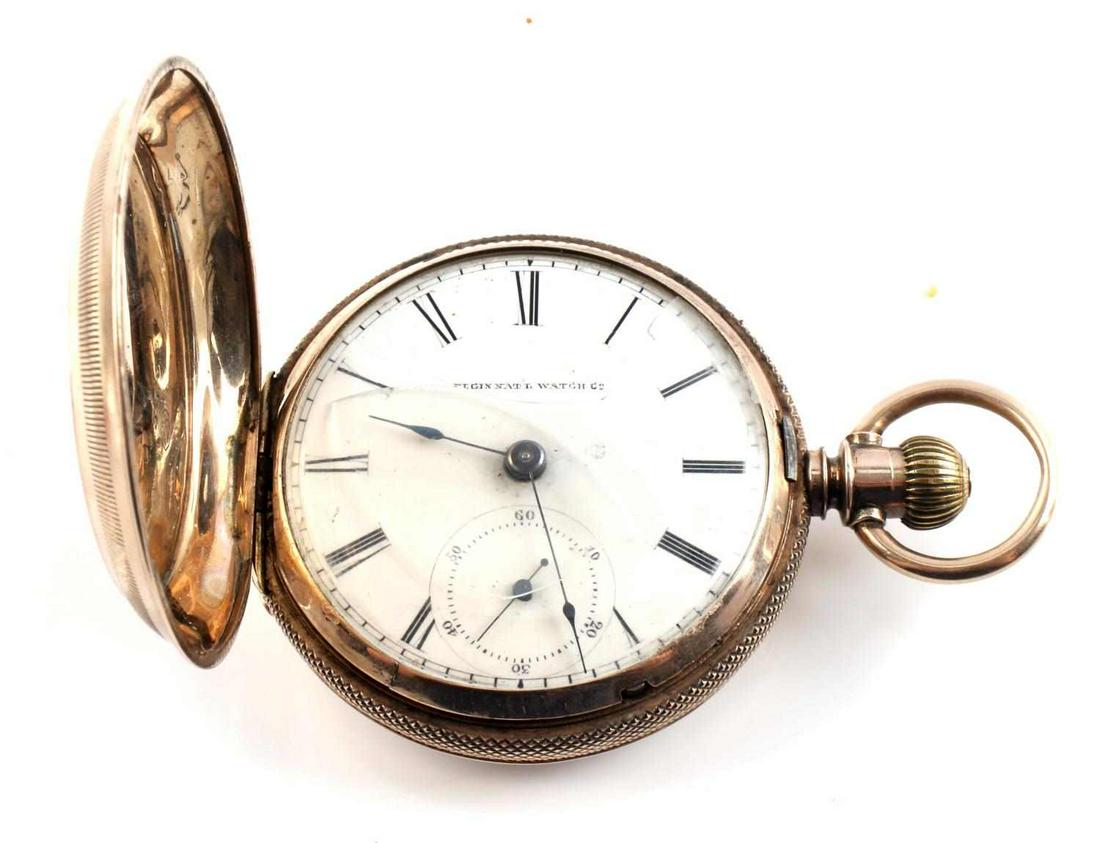 1881 ELGIN ILLINOIS ANTIQUE POCKETWATCH: 1881 antique pocket watch, manufactured by Elgin, serial no. 830842. 18s, 7 jewel, starts and holds, overwound, 43mm crystal (broken), porcelain intact. Hunter case movement. Lever set. Full plate. Do
