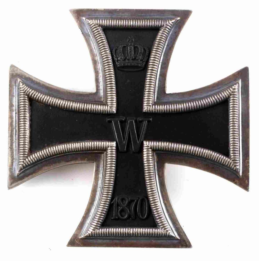 WWII GERMAN 3RD REICH 1870 IRON CROSS 1ST CLASS: In very good condition with Wagner maker and 14 Loth. "800" fine silver. Straight vertical pinback. Reverse is maker marked "J. Wagner & S" & "14 Loth". Good patina. This lot has a reserve.