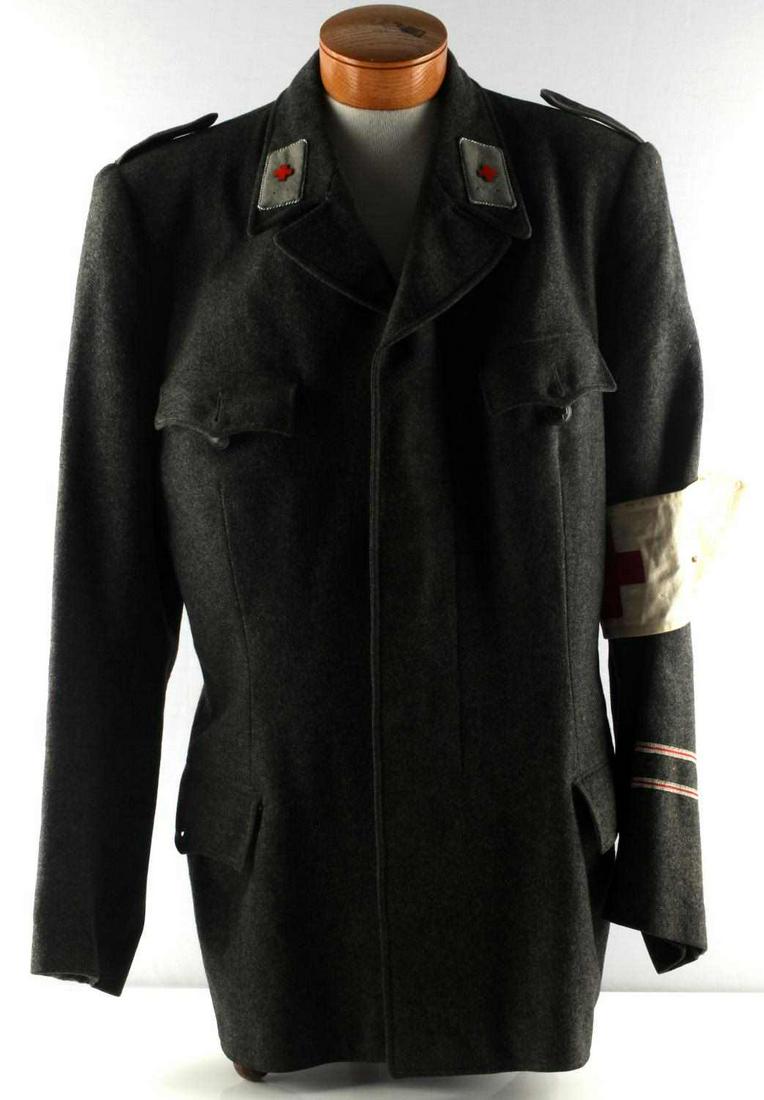 WWII GERMAN THIRD REICH RED CROSS MEDIC UNIFORM: Third Reich German Red Cross uniform. Features Red Cross collar tabs, arm band, and buttons. No interior maker's patches. Very good condition. Does not fluoresce.