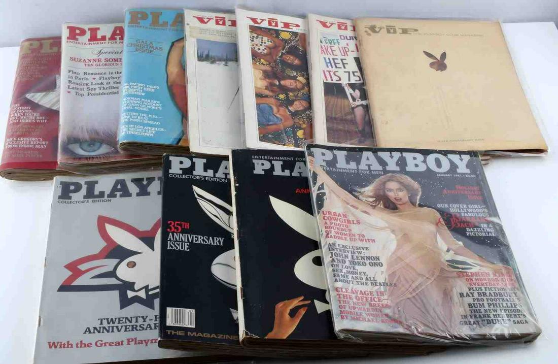 ANNIVERSARY HOLIDAY & VIP PLAYBOY MAGAZINES ISSUES: Lot of 12 Vintage Playboy and VIP Club magazines 1970's and 1980's. All in good condition some celebrities featured are Racquel Welch, Suzanne Somers and Barbara Bach.