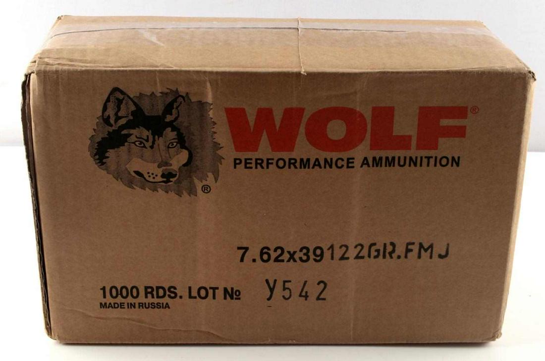 1000 ROUNDS WOLF 7.62X39 AMMUNITION FMJ: Factory made 20 boxes of 50 rounds each.