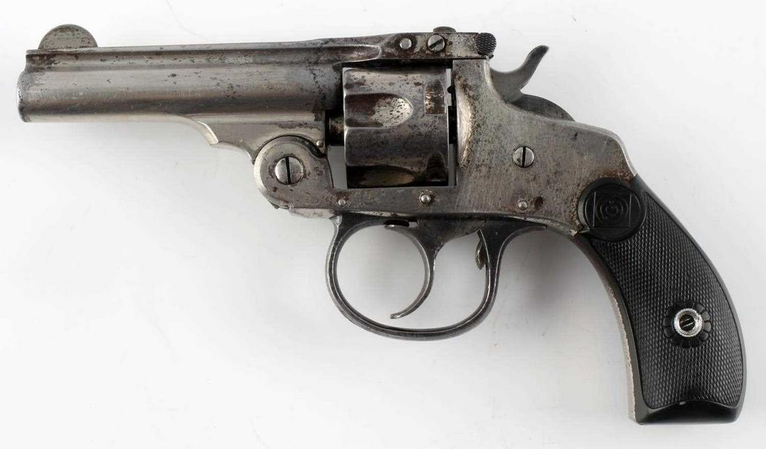 HARRINGTON & RICHARDSON TOP BREAK .32 CAL REVOLVER: Nickel finish Harrington and Richardson Top break .32 Cal revolver with hammer. Barrel measures 3 inches. Pore bore. Has pitting, slight rust, and scratches. Very good condition. Requires FFL or C&R f