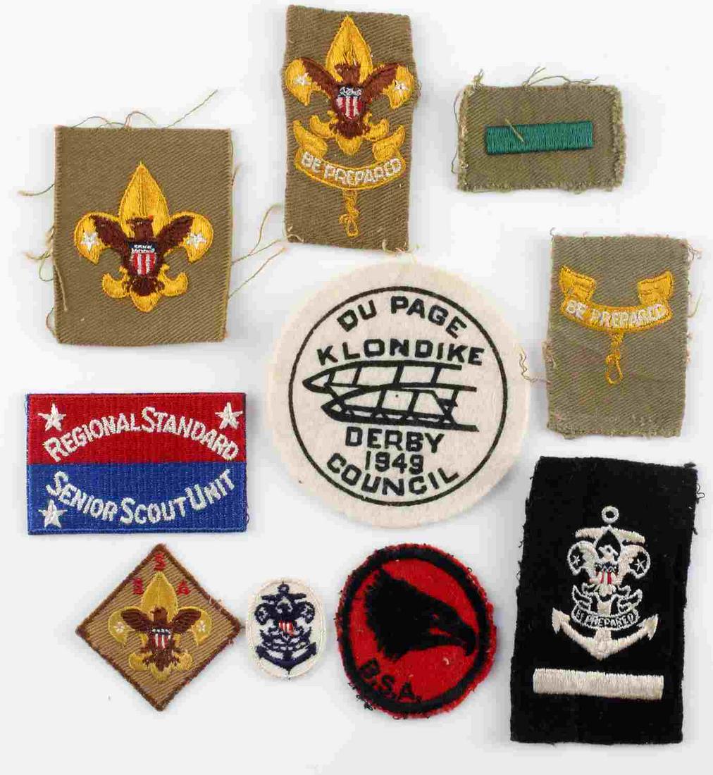 LOT OF 10 VINTAGE BOY SCOUTS OF AMERICA PATCHES: Lot of 10 vintage Boy Scouts of America patches. Various patches included in this group. Smallest patch measures 1.5 X 1.5 inches, largest 3 inches in diameter. Very good condition on this group with 