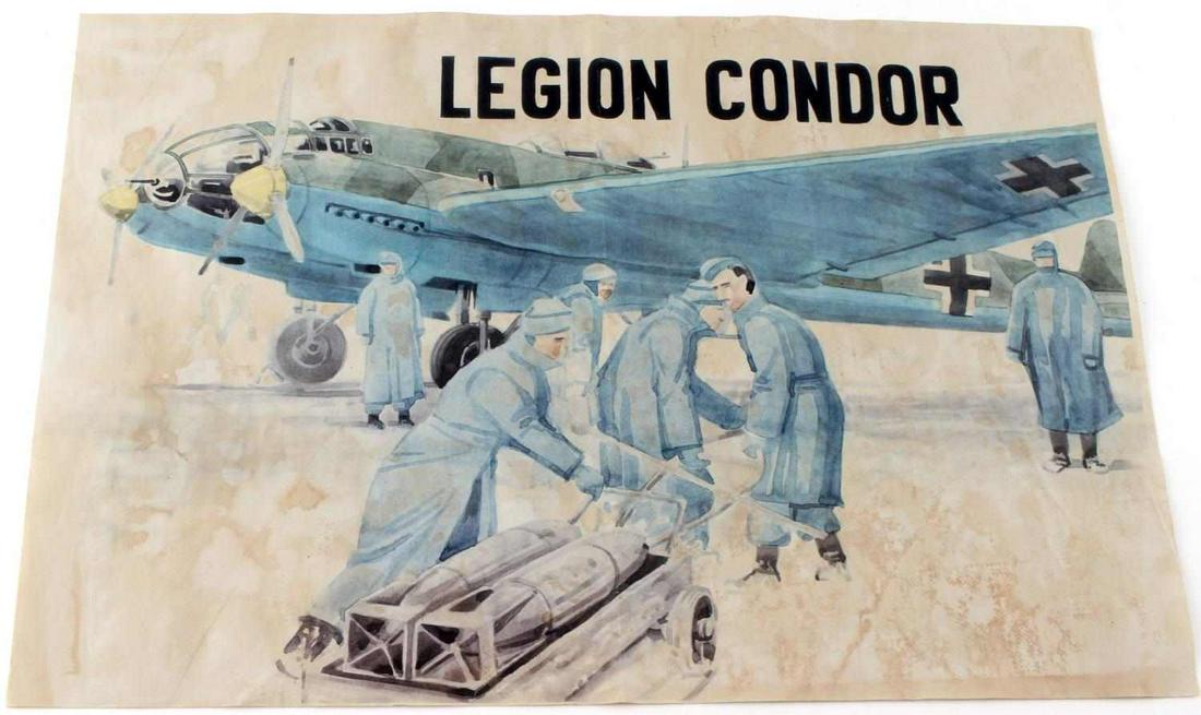 WWII THIRD REICH CONDOR LEGION LUFTWAFFE POSTER: The Condor Legion was a unit composed of military personnel from the air force and army of Nazi Germany, which served with the Nationalists during the Spanish Civil War of July 1936 to March 1939. The