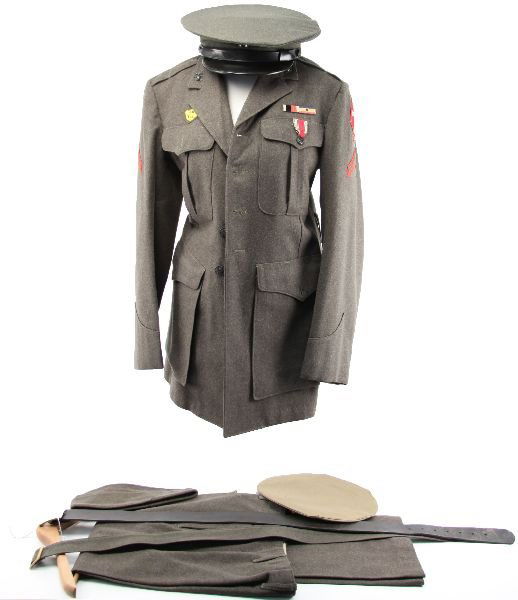 WWII US MARINE 2ND INF UNIFORM WITH PHOTOS: 69113 WWII US MARINE 2ND INF UNIFORM WITH PHOTOS A WWII uniform with shoulder patch from the 2nd Inf. Div.. awards on breast include WWII "crippled duck" patch (affixed), pins for occupation force, me