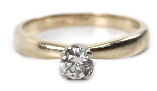 14K YELLOW GOLD 1/3 CT DIAMOND ENGAGEMENT RING: 69162 14K YELLOW GOLD 1/3 CT DIAMOND ENGAGEMENT RING A diamond engagement ring. Approximately a 1/3 ct solitaire diamond of SI-1 clarity and I color. Size 7. Weighs 2.94 g. $200-300