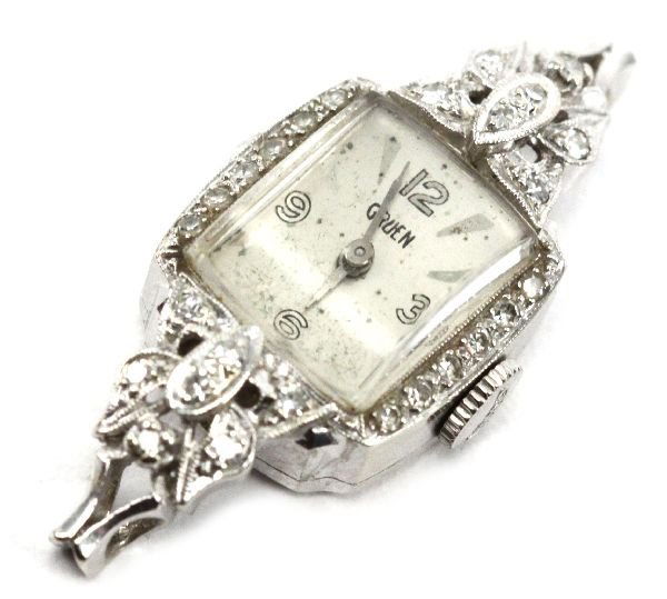 LADIES ANTIQUE GRUEN 14K GOLD & DIAMOND WATCH