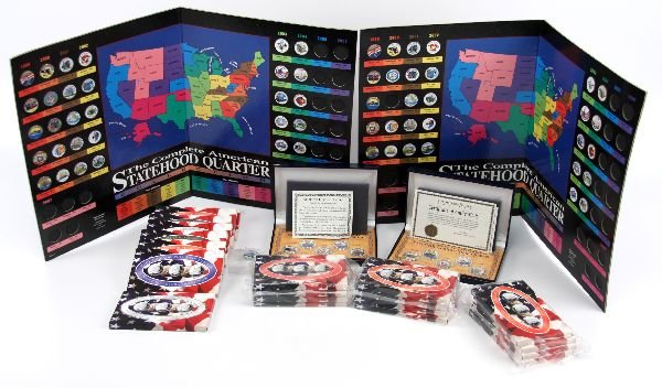 STATE QUARTER COLLECTION YEAR SETS AND COLORIZED: 69197 STATE QUARTER COLLECTION YEAR SETS AND COLORIZED A grouping of State quarters starting with2000, 2001, 2002, 2003, and 2004 wit each year having the applicable 4 sets up to the platinum series ,