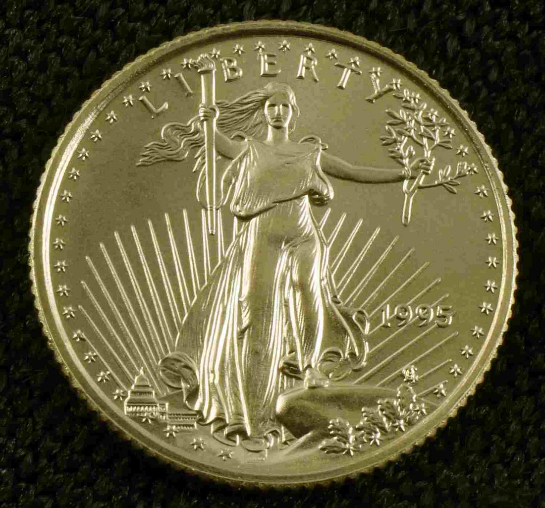 1/10 OUNCE AMERICAN EAGLE GOLD COIN BU 1995: American Eagle 1/10th ounce gold coin dated 1995, condition: brilliant uncirculated
