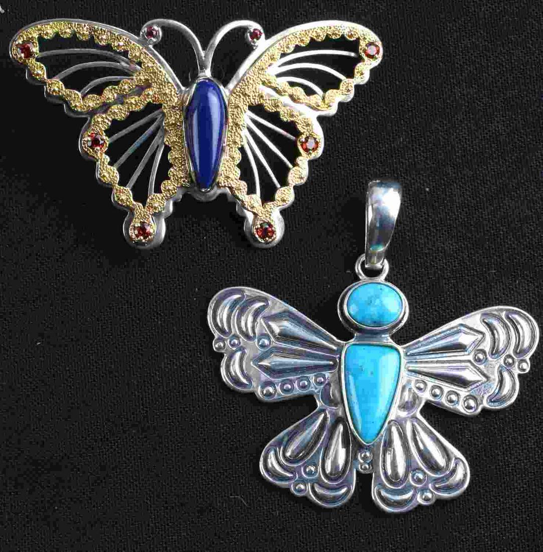 RELIOS CODY & C POLLACK STERLING NAVAJO PENDANTS: Pair of Modern Native American designer jewelry from Carolyn Pollack's Relios, designed and signed by Cody Sanderson. Nearly new condition great wear or resale pieces. Sterling silver with turquoise, 