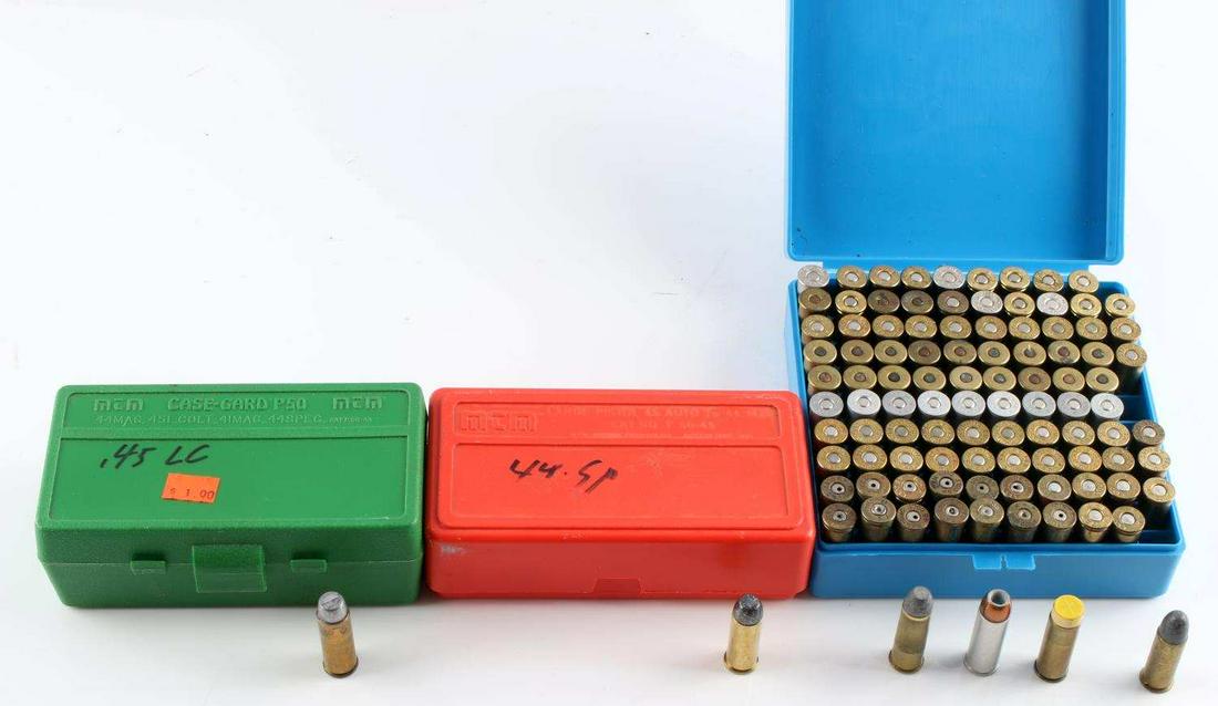 200 ROUNDS OF 45 COLT 44 SPECIAL 45 COLT LC: 2 boxes of 45 Colt. Some of the bullets have holes in the pin and jacket, plus 1 box of 44 special.