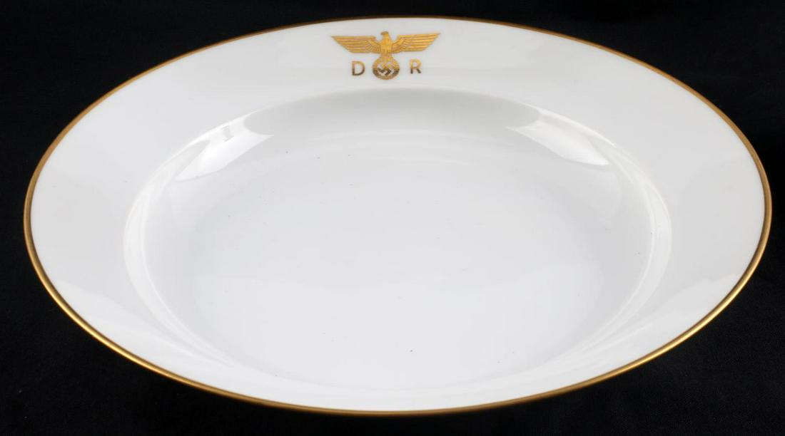 WWII HERMANN GOERING DR RAILWAY PRIVATE CAR BOWL: The Deutches Reichsbahn, gold rimmed DR with Reichsadler embossed, the DR had Hitler's private car and Goring had two cars, this is his personal china, very good original condition measuring 9 1/2 inc