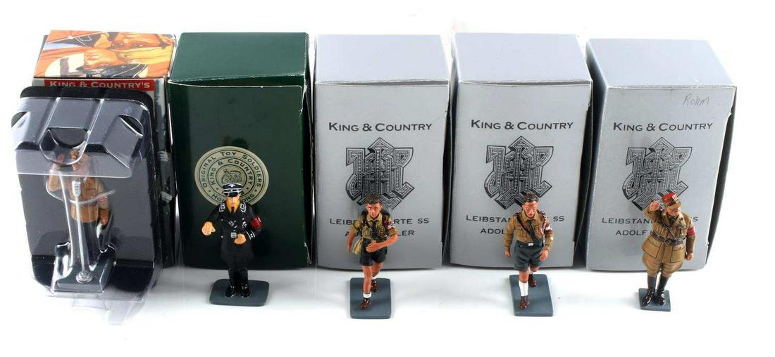 WWII GERMAN KING & COUNTRY SOLDIER MODELS: WWII German King & Country 5 soldier and political figure models to include, a Hitler Youth model marching in uniform; a Hitler Youth member wearing a backpack and supplies marching in uniform; an SS 
