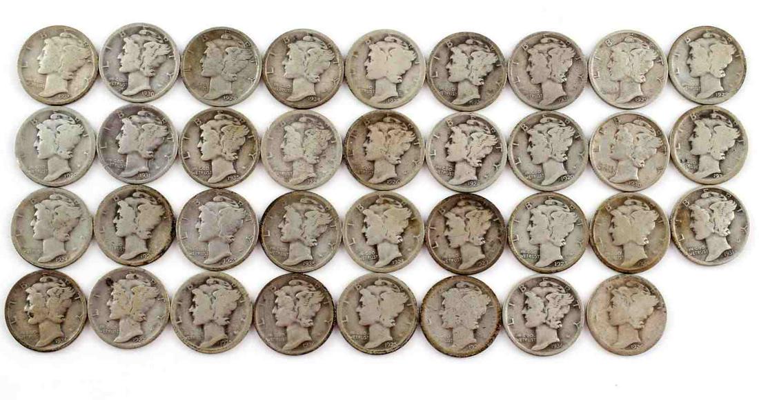MERCURY DIME 90% SILVER COIN LOT $3.50 FACE VALUE: Mercury dimes assorted dates and conditions, US 90% silver coin lot with face value of $3.50