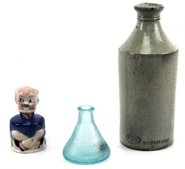 ANTIQUE INK BOTTLE LOT CARTER'S INX FIGURAL & M