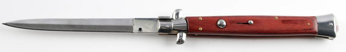 WOOD AKC ITALIAN MADE SWITCHBLADE 13 INCHES AKC: AKC Italian Made Switchblade 13 inches overall opened. Blade is made of stainless steel. Drop point blade. Very good condition.