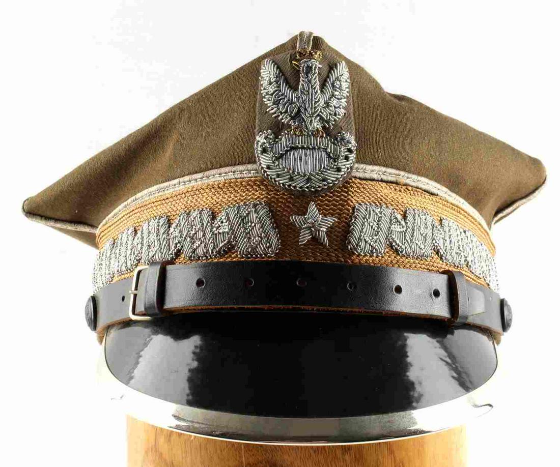 WWII POLISH GENERAL PARADE ROGATIWKA MILITARY HAT: Some wear to inner sweatband. No maker label or size listed. Guaranteed original by consignor. This lot has a reserve.