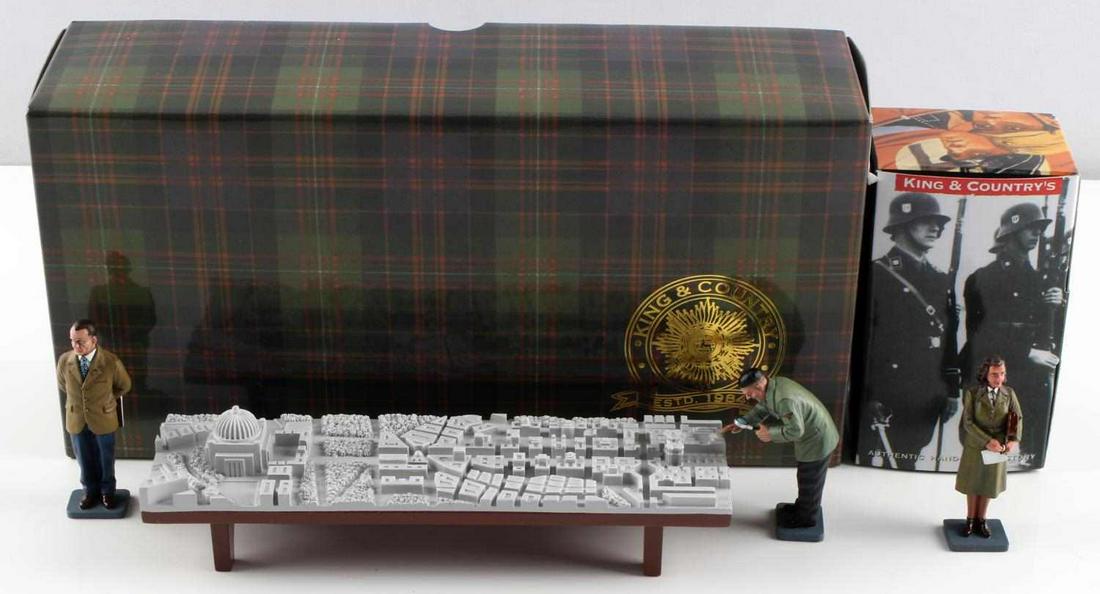WWII THIRD REICH HITLER SPEER KING COUNTRY MODELS: Lot features Hitler, architect Albert Speer, and Hitler's secretary Traudl Junge. Hitler is shown inspecting Germania with Albert Speer standing next to him. Figures measure 2 1/2 inches. Table measur