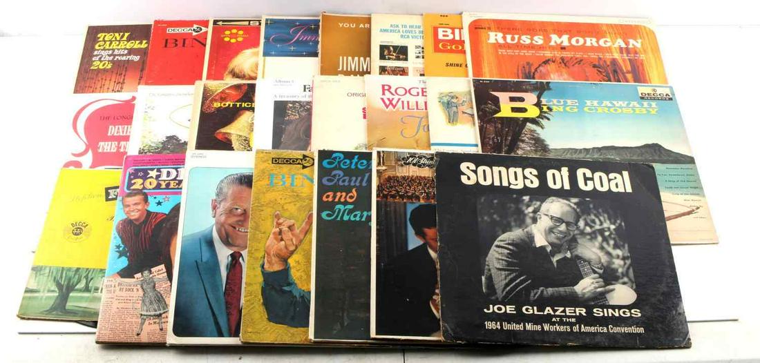 LOT OF 23 VINYL RECORD SOUNDTRACK ALBUMS: Lot of 23 vinyl record albums to include soundtrack such as Dr. Doolittle and more. And includes artists such as Bing Crosby, Toni Carrol, Jimmie Davis and more. All with sleeves or covers, and in goo