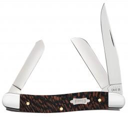 CASE KNIFE BLACK SYCAMORE WOOD SS MED STOCKMAN: New Black Sycamore wood Sway Back design Case pocket knife with mirror polished Tru-Sharp surgical steel (SS), Case Bowtie Shield, Clip, Sheepfoot and Spey blades. Dimensions: 3 5/8 inch (9.2 cm) clos