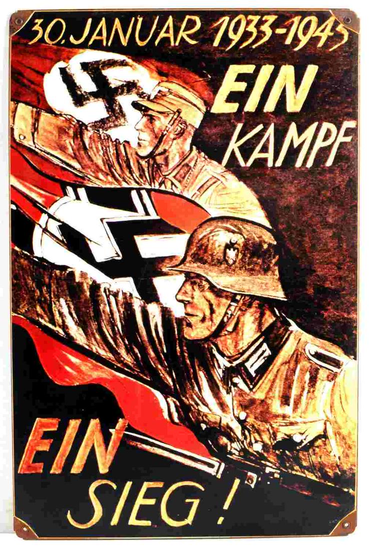 WWII GERMAN THIRD REICH EIN KAMPF SIGN: Non-pixilated. Deemed post-war, but well over 50 years old. Measures 17 X 11 1/2. Magnetic.