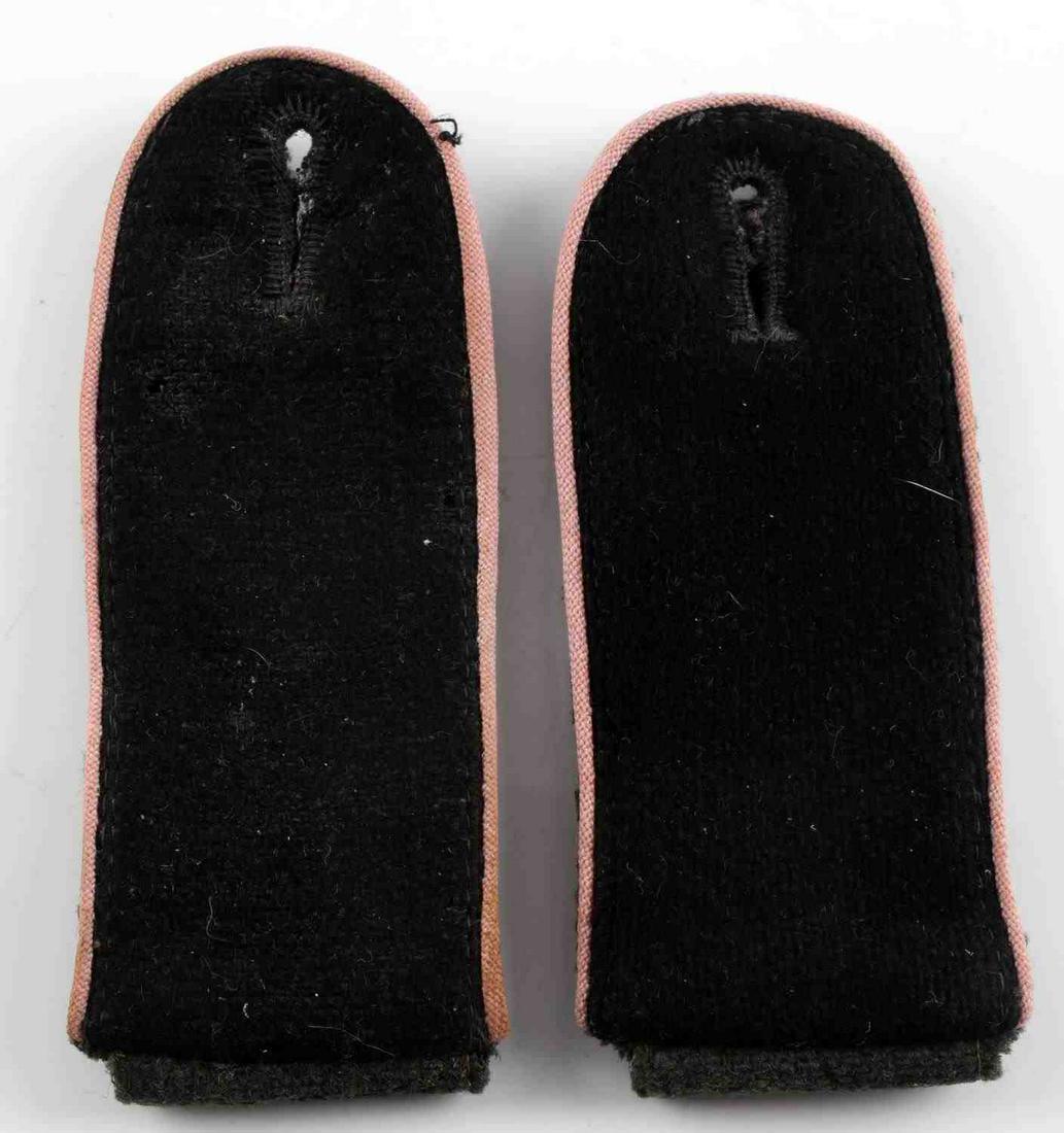 WWII GERMAN THIRD REICH PANZER SHOULDER BOARDS: Third Reich panzer shoulder boards. Measure 4 inches. Good condition. Non-fluorescing. Pink piping has discoloration.