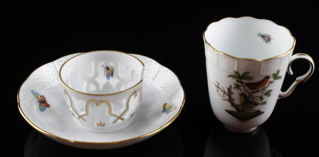 HEREND ROTHSCHILD BIRD TREMBLEUSE TEA CUP SET: Vintage HEREND ROTHSCHILD BIRD Trembleuse Cup & Saucer Set is in good condition with no chips, cracks or repairs. Total height 4 inches with a 5 12 inch diameter