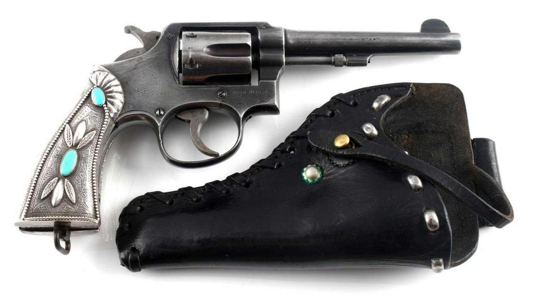 SMITH & WESSON US PROPERTY POLICE REVOLVER .38: 6 shot revolver features a 5 inch barrel with bright clean bore, United States Property marked to top rib, two-line maker and patent date marked to top of barrel, with Dec. 29.14 as the last. Maker ma